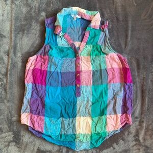 Time and Tru Women's Sleeveless Plaid Henley Blouse Size Medium (8-10).